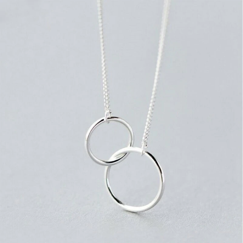 sterling silver two connected hoops pendant necklace