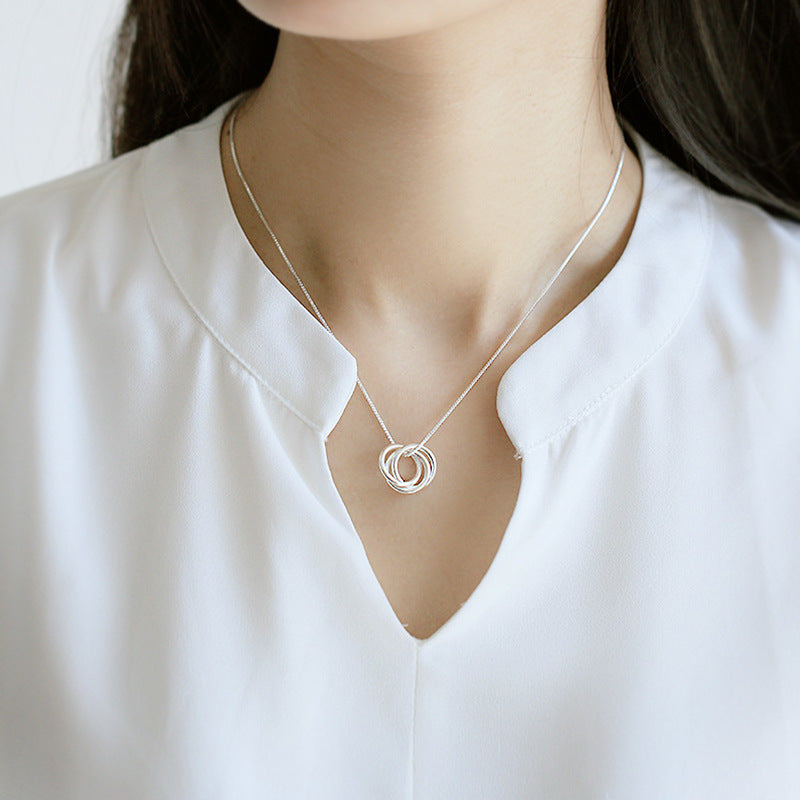 sterling silver 3 hoops pendant necklace