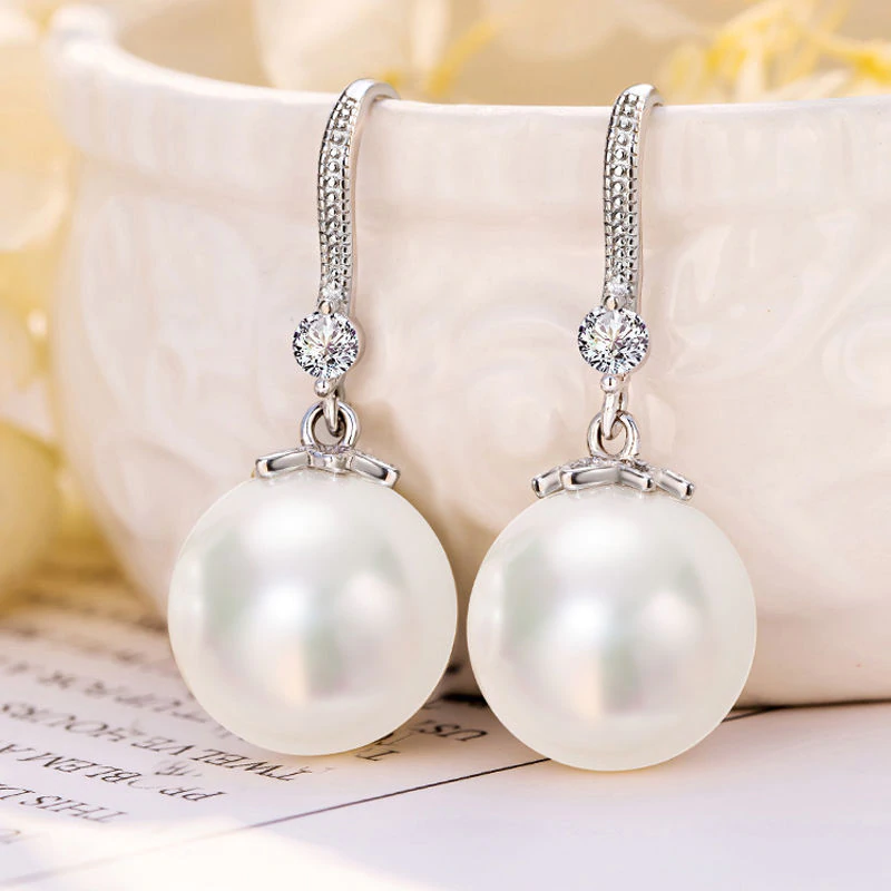 Sterling Silver Freshwater Pearl & Zircon Earrings