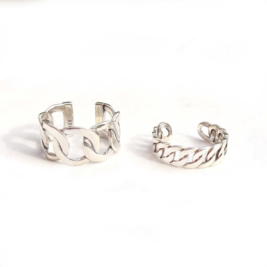 sterling silver adjustable chain rings set