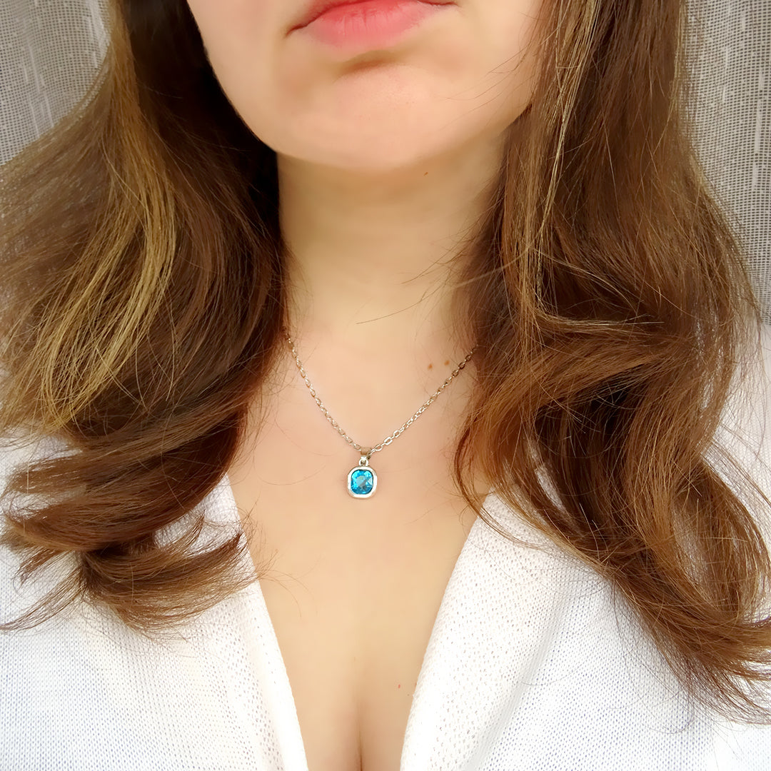 Crystal Pendant Drop Necklace - Blue