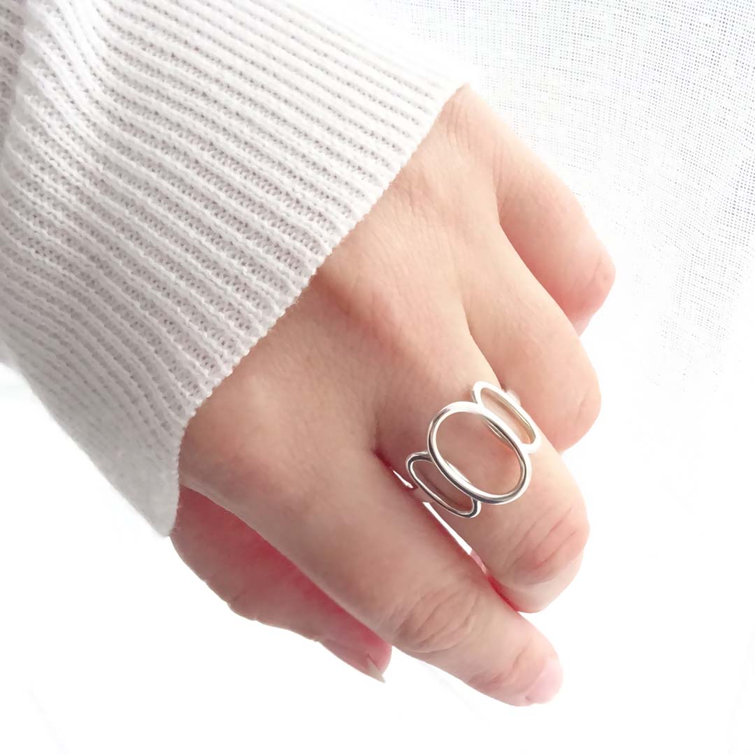 Sterling Silver Unique Oval Hoop Ring