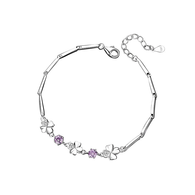 Sterling Silver Lucky Clover Bracelet - Purple