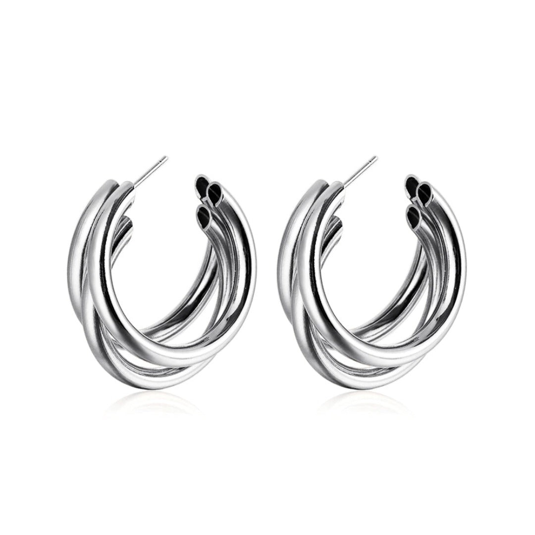 sterling silver 3 hoops earrings